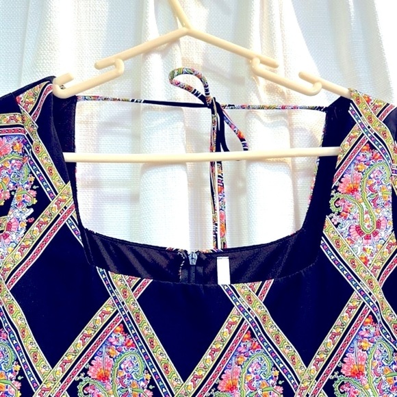 Women’s Sage Boho Argyle Floral Pattern Polyester Baby Doll Smock Dress Size M - Picture 5 of 9